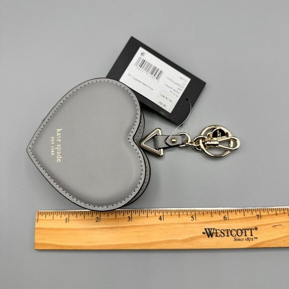 Kate Spade KK753 Liv Heart Coin Purse Bag Charm Smooth Nimbus Grey Leather NWT - Picture 13 of 15